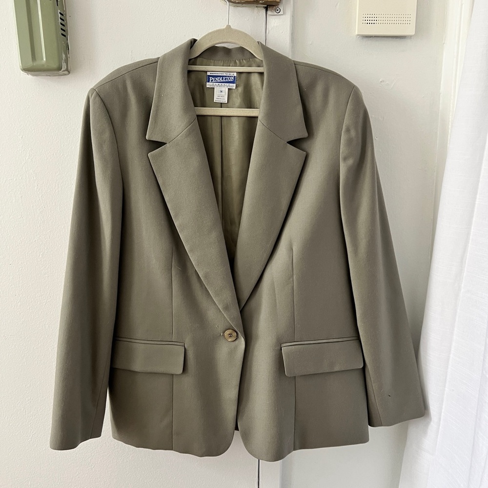 PENDLETON khaki green Wool Classic Blazer - Size 14 - Picture 4 of 7